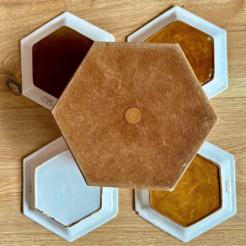 RARE Vintage 1970s Gucci Horsebit Porcelain Hexagon 4 Plate Set in Leather Case - Picture 17 of 17